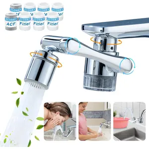 1080°Swivel Filter Faucet Extender Aerator - 8 Pcs Replacement Water Filter, 1080°+360°Rotating Robotic Arm 2 Mode Splash Filter, Solid Brass Faucet Sprayer Universal For Bathroom Kitchen Laundry Sink
