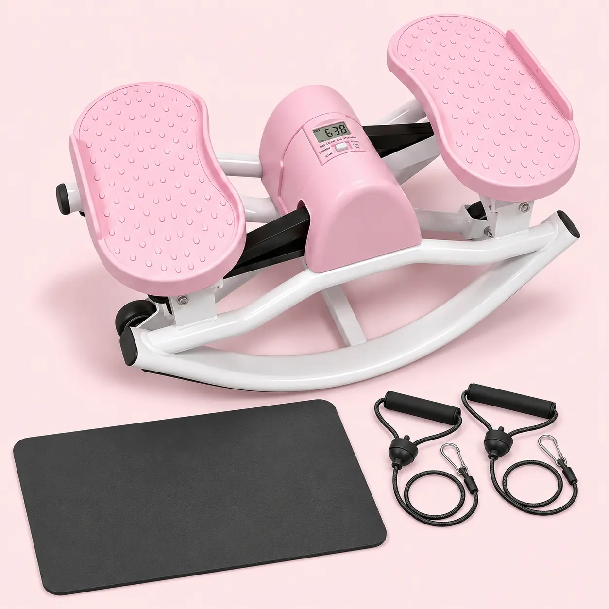 2 in 1 Swing Stepper Machine with Resistance Bands, Home Cardio Exercise Equipment with LCD Monitor, Low Impact Full Body Workout Trainer for Legs, Glutes, Waist and Core, Compact Quiet Step Machine for Home Gym