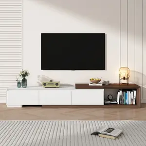 Modern Extendable TV Stand with 3 Storage Drawers – Fits TVs up to 120" – Adjustable Wooden Entertainment Center for Living Room or Bedroom, Floor Tv Stand, Television Table