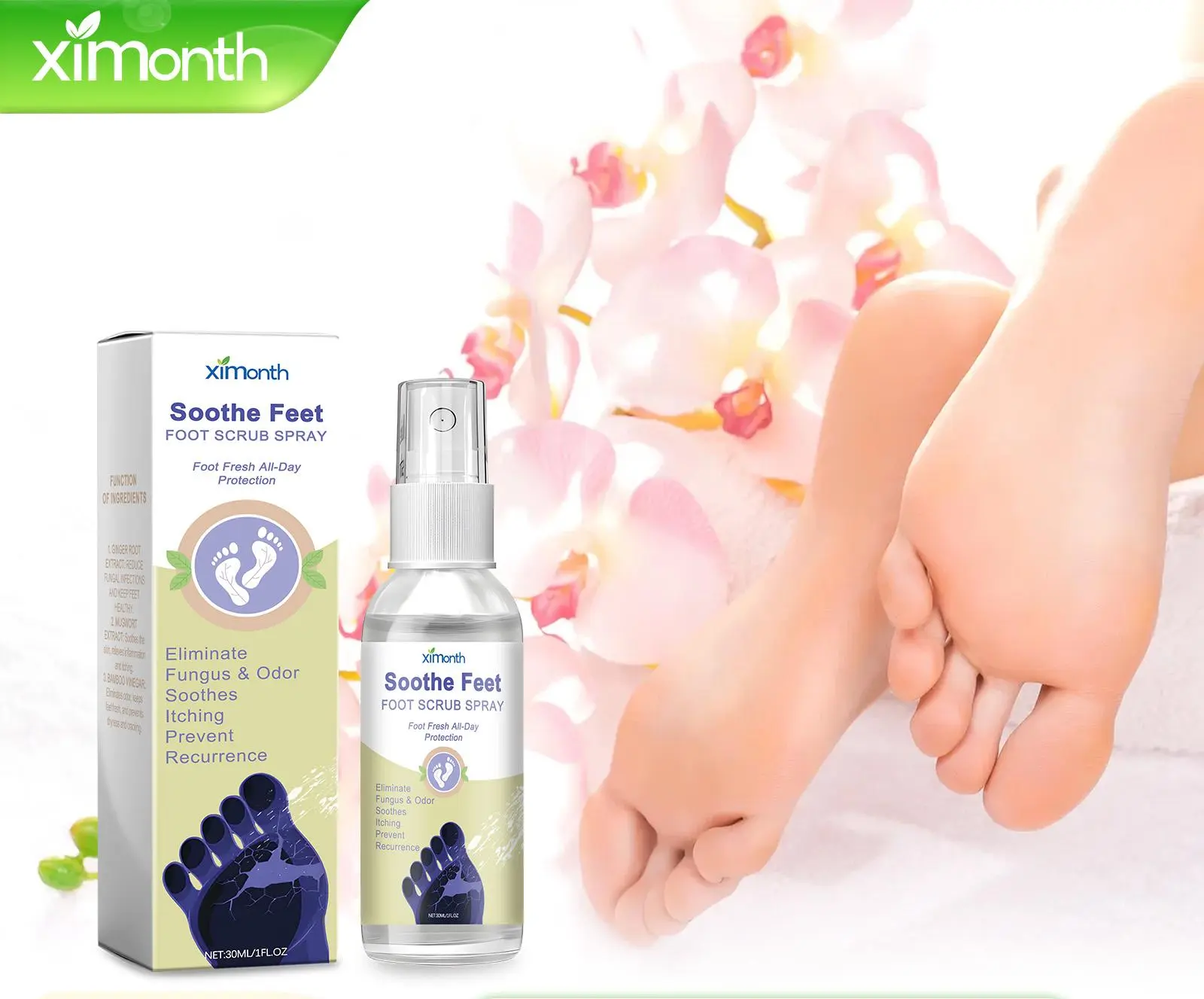 Ximonth foot repair spray relieves dry and peeling feet, itchy feet, removes dead skin and calluses, moisturizes and removes odor Natural