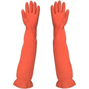 Comfortable Reusable Arms-Length Natural Rubber Latex Cleaning Gloves, Household Kitchen Living Wash Gloves