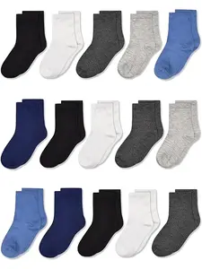 Unisex Kid's Solid Color Crew Socks, Casual Comfy Breathable Mid Calf Socks for Daily Wear, Kid's Socks for All Seasons, Elastic Socks