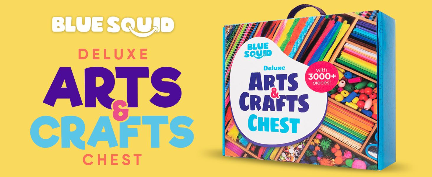 Blue Squid 3000+ pcs Arts and Crafts Supplies for Kids | Craft Kit Box for Kids Age 4-5, 4-8, 6-8, 8-12 | Craft Supplies & Materials Crafts Set Toys Art Box Gifts for Girls Boys Bulk Art Kit