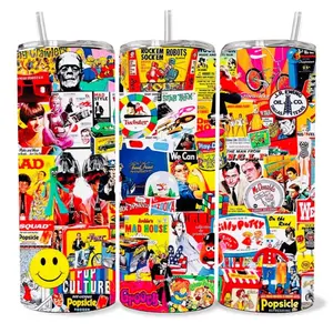 Collage Movies Cola 20 oz Tumbler - BPA Free, stainless steel, Leak proof, durable, with clear lid
