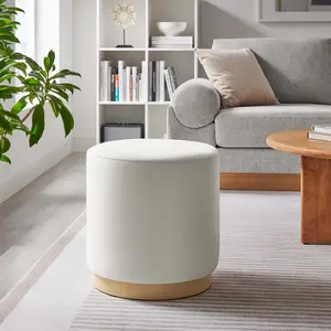 Modway Tilden 16" Round Performance Velvet Upholstered Ottoman in Alabaster Natural