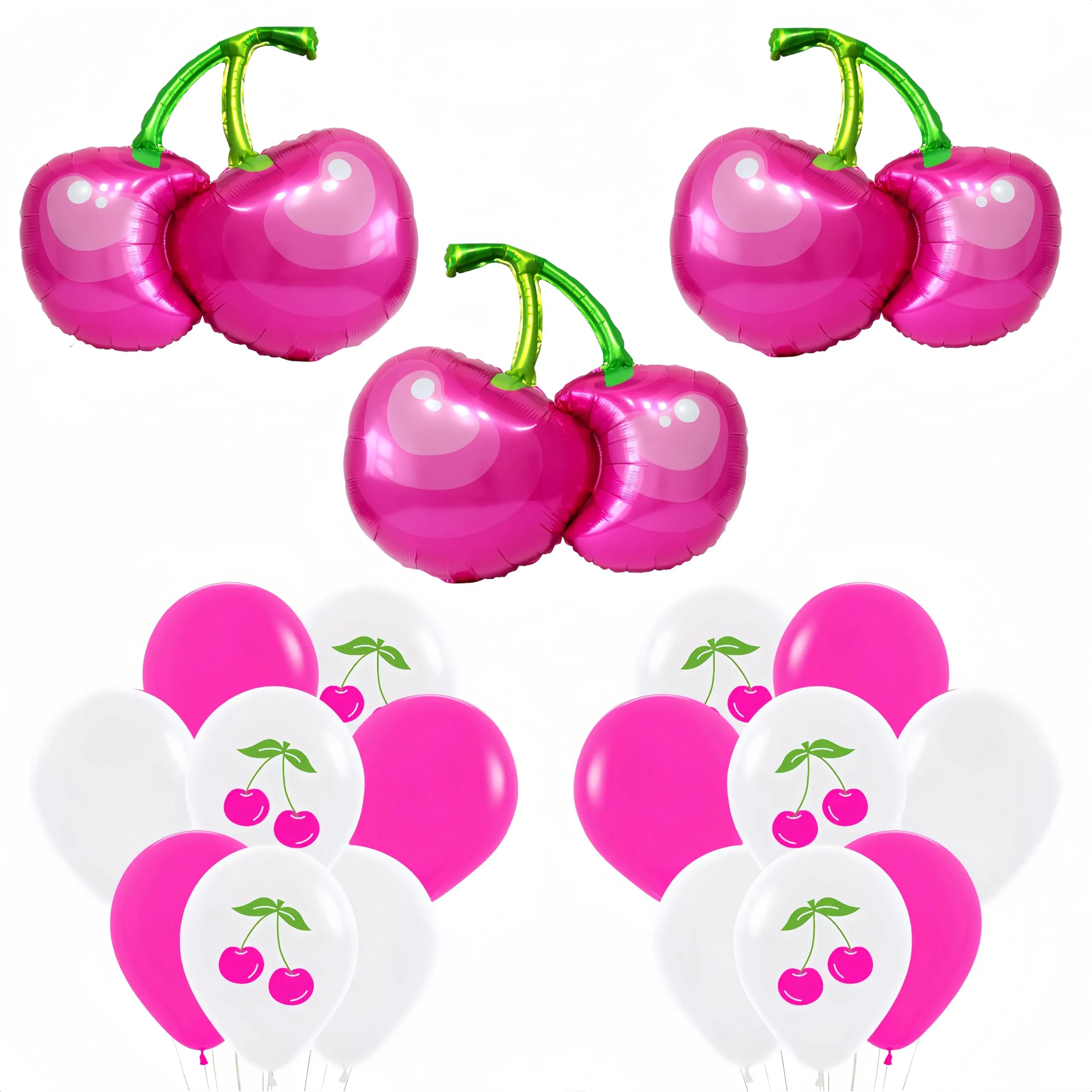 21-Piece Vibrant Cherry Balloon & Berry Fruit Party Decoration Kit with Cake Topper, Festive Home Supplies Set for Birthday Parties