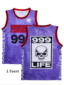 Men's Skull & Letter Print Basketball Jersey, Breathable Quick Drying Sports Vest, Loose Basketball Jerseys for Men, Stylish Jersey