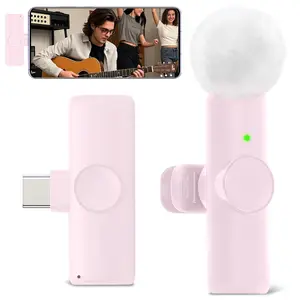 Wireless mini microphone, 2 wireless compatible microphones, suitable for video recording, noise cancelling clip on microphone, designed specifically for content creators, Lapel Mic, Wireless Lavalier Mics