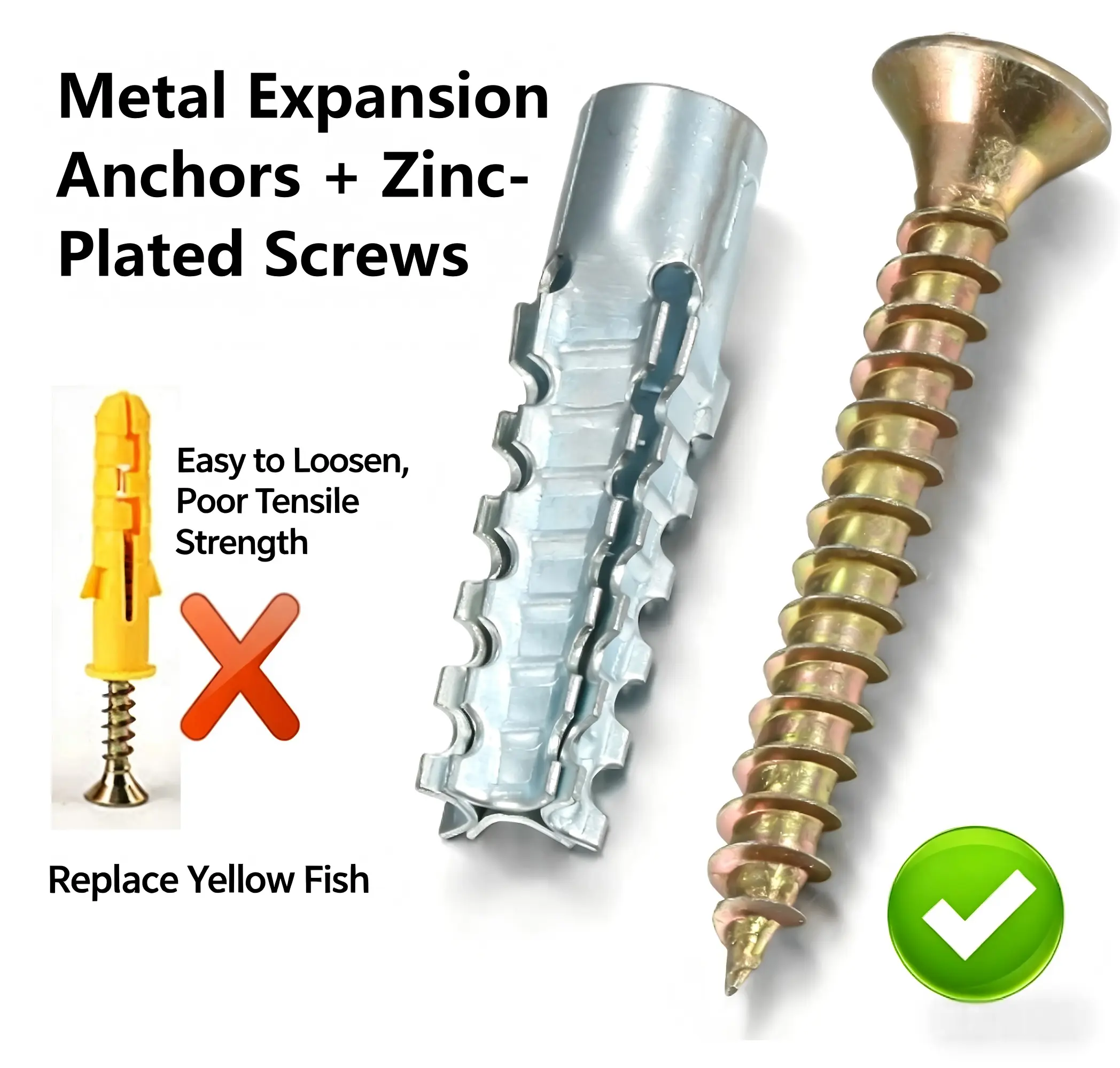 50 Sets Heavy-Duty Steel Wall Anchors with Screws, Serrated Grip, Heavy Load Capacity, Durable Support Metal Expansion Fasteners for Concrete & Drywall Home Improvement Projects