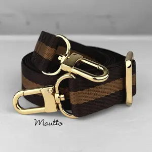 Dark Brown & Golden Tan Strap - 1" Wide Nylon - Adjustable Shoulder to Crossbody Length - for LV Monogram, Damier Ebene & More