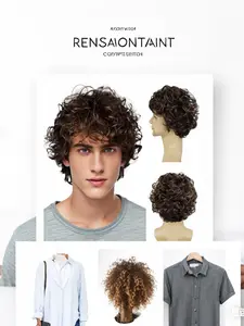 Men's Curly Synthetic Wig, 8 Inch High Temperature Fiber, Natural Look, Short Hair, Halloween Costume, All Seasons, Coily Textured Wigs