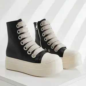 Platform Soled Simple Fashion Board Shoes Candy Color Plus Size Women's Shoes Side Zipper Lace-up High-top Shoes Outdoorfun