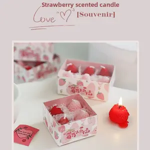 Strawberry Shaped Aromatherapy Candle, Creativity 1 Box Strawberry Design Candle with Gift Box, Creative Birthday Gift, Home Decor Supplies, Ornaments, Decoration, Halloween, Decorating Supplies, Cake Decoration