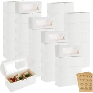 50 count 9 x 4 x 3 Inch Cookie Boxes with Window White Bakery Boxes with Window 9 x 4 x 3 Small White  Boxes with Window for Dessert, Donuts, Candies