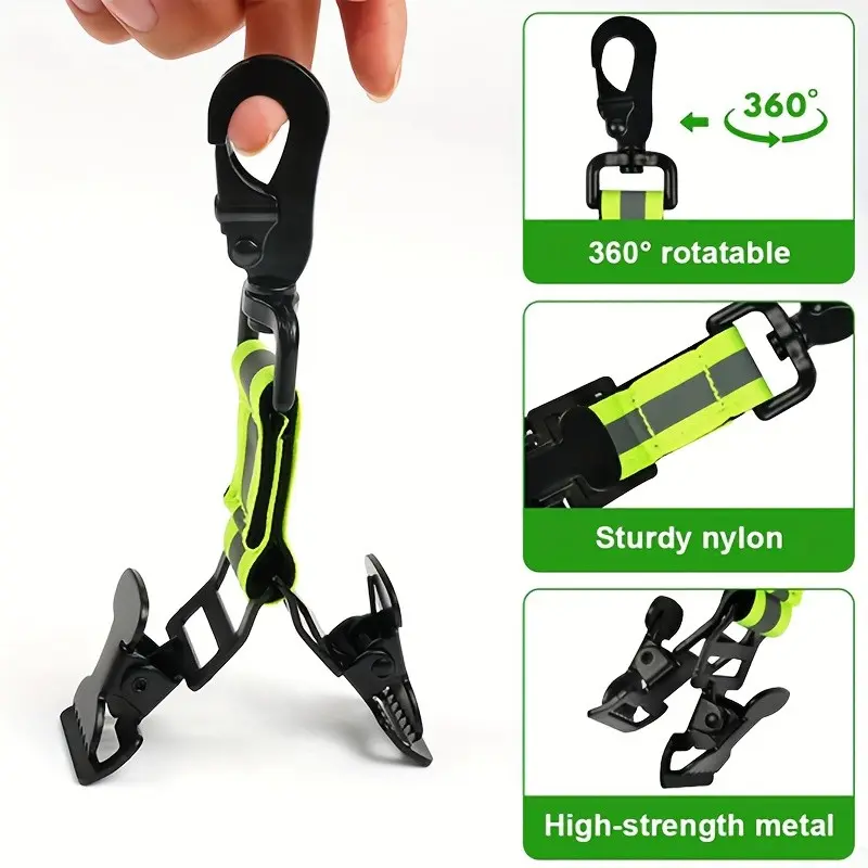 Metalized Nylon Glove Clip, Work Glove Holders, Single Hook & Double Hook Options, Toothed Grip Design, High Visibility, Safety, Firefighters, Construction Workers, Outdoor Enthusiasts, Construction Accessories, Construction Gear
