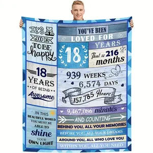    18th Birthday Milestone Flannel Blanket, Ultra-Soft Plush Throw with Age Countdown Print, Cozy Warm Fleece Blanket for Couch Bed, Perfect 18th Birthday Gift for Boys & Girls, All-Season Comfort