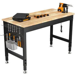 CAMMOO 47.64" Adjustable Heavy Duty Workbench, 2000 LBS Load Capacity Rubber Wood Work Table with Pegboard, Power Outlets, Work Bench for Garage, Workshop, Office, Home, Commercial