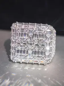 Luxury Artificial Zirconia Decorated Ring, Double Row Ring, Fashion Accessories for Women, Trendy All-match & Exquisite Jewelry for Birthday Gift, Radiant Rectangle Rings