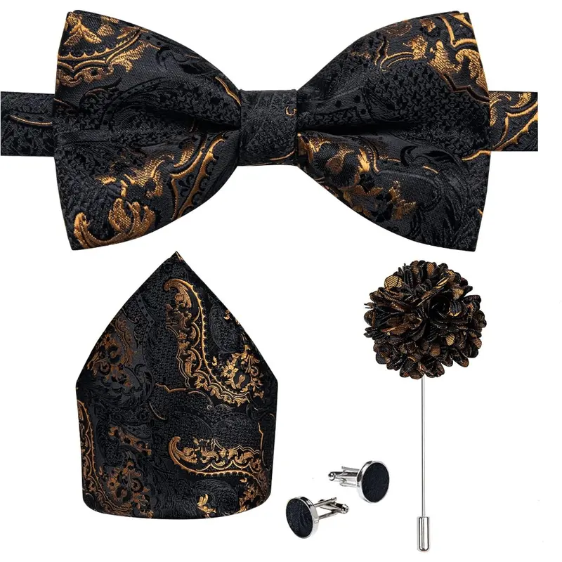 Pre-Tied Bow Ties for Men Silk Adjustable Tuxedo Bowties Pocket Square Cufflinks Set with Lapel Pin Jacquard Woven