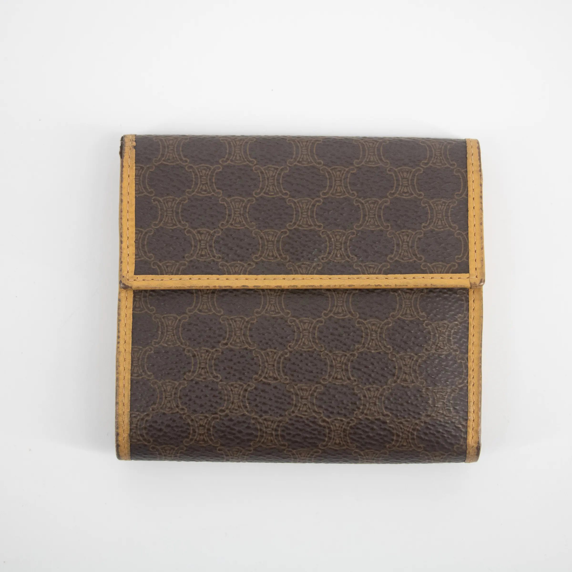 Pre-owned Celine PVC Small Leather Goods Macadam Brown Compact Wallet #2172