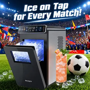<Ice on Tap for Every Match> ecozy Ice Makers Countertop, Full-Color Smart Panel Ice Machine with Internal Lights, 26lbs/24H, Double-Layer Insulation, Two Ice Sizes, Portable Ice Maker with Self-Cleaning for Home/Office/Bar summerwins