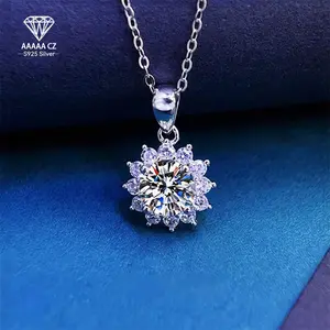 925 Sterling Silver 1 Carat White 5A CZ Snowflake Pendant Necklace - Perfect Gift for Birthdays, Valentine's Day, Teacher's Day, Christmas, Halloween, New Year, Daily Wear, Vacation, Parties, Weddings - Sparkling Women's Jewelry