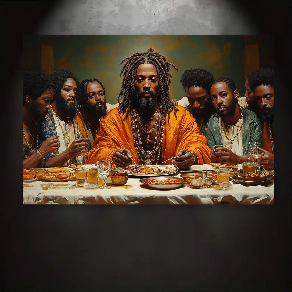 Wooden Framed Canvas Painting - Vivid black Jesus' Last Supper canvas Art printing - High definition, anti-fading, waterproof and durable, suitable for wall decoration in home, office, kitchen and bedroom, easy to hang Wrapped in canvas