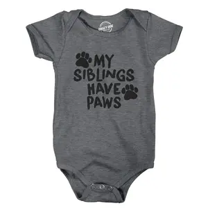 Creeper My Siblings Have Paws Funny Cool Cute Dog Cat New Baby Shirt for Newborn Funny Baby Onesies Funny Dog Onesie Novelty Onesie Light Grey