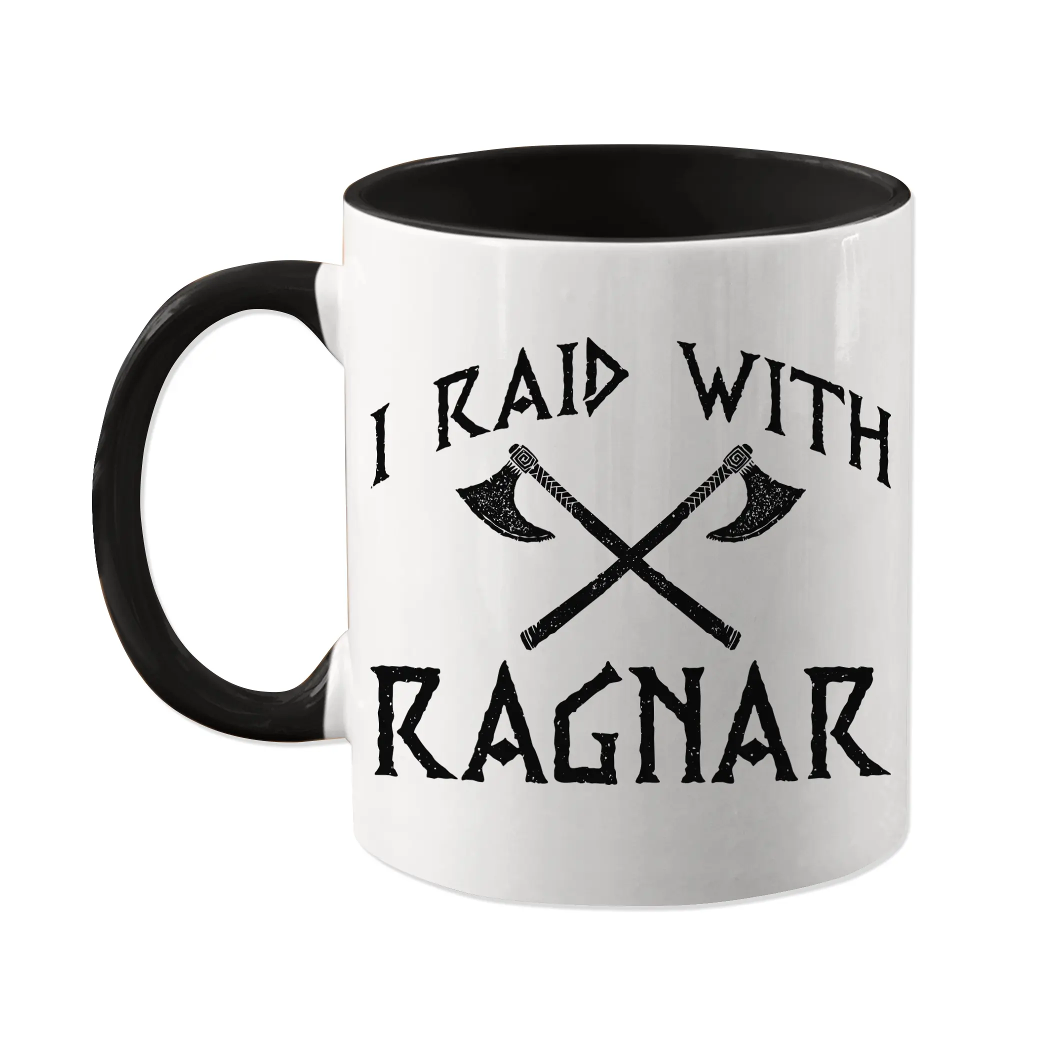 11 oz Reusable Washable Non-Customised Ceramic Viking Mug - Ragnar Lothbrok Themed, Raid with Ragnar Print, Durable Modern Drinkware, Dishwasher Safe Gift for Viking Husband, Medieval Kitchenware