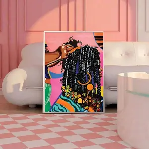 African Woman Braided Hair Pattern Unframed Painting, Canvas Wall Art, Modern Wall Poster for Home Living Room Bedroom Decor, Ornaments, Art Wall Decoration