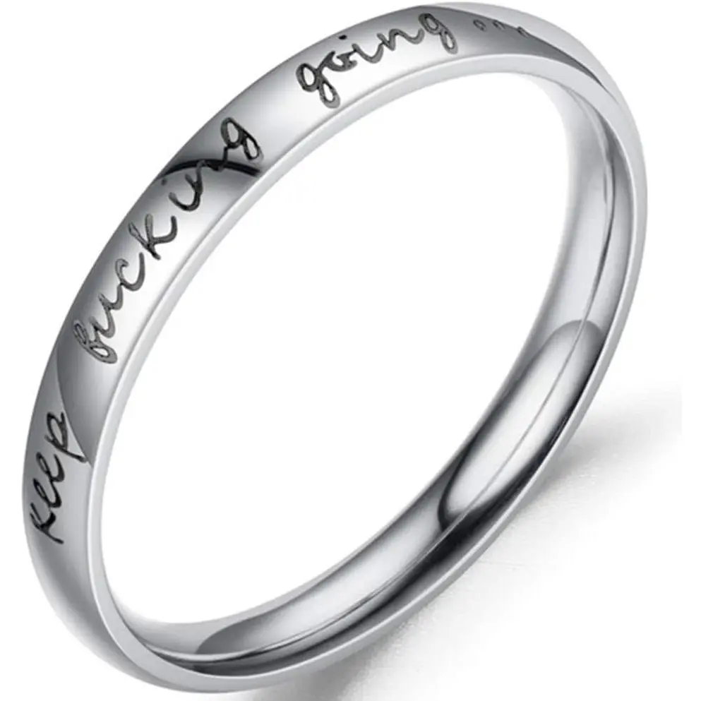 Stainless Steel Stackable "Keep Fucking Going" Inspirational Commemorative Finger Statement Ring for Graduation, Commemorative Ring, Finger Rings