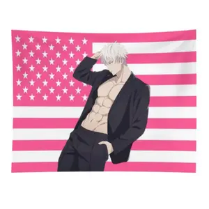 Satoru Gojo Pink American Flag Tapestry 3x5 FT - Polyester "Jujutsu Kaisen" Anime Wall Hanging for Bedroom, Living Room & Fan Support Home Decor, Viral Aesthetic Banner