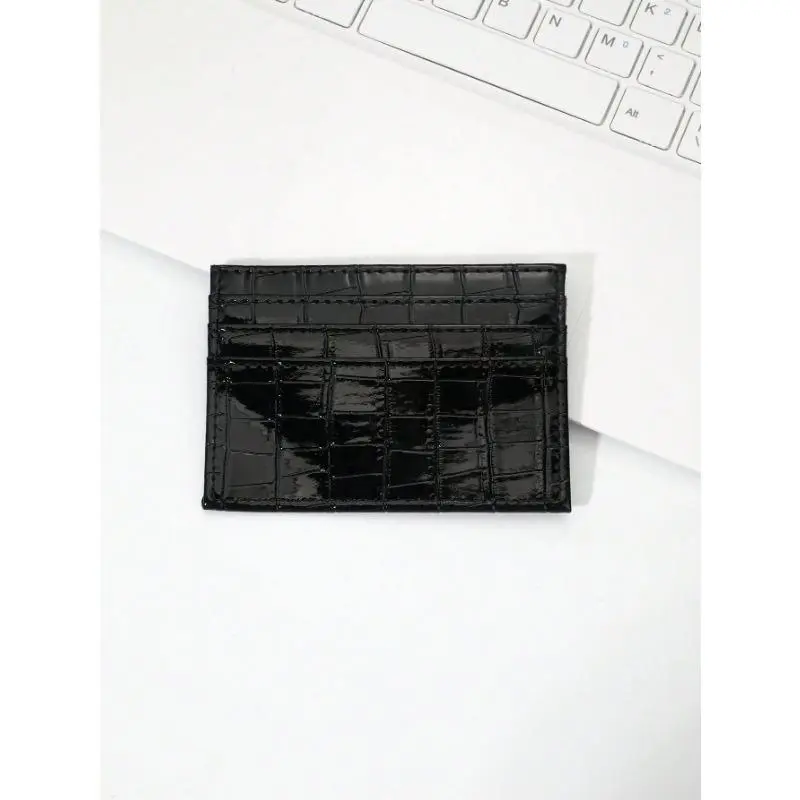 Minimalist Croco Texture Card Holder for Men, Slim Fit Animal-Free PU Leather Wallet with Zipper, Lightweight Business Card Case, Men's Accessories, Daily Use, Pu Leather Alternative With Luxe Look, Multi-Slots, Textured Pattern