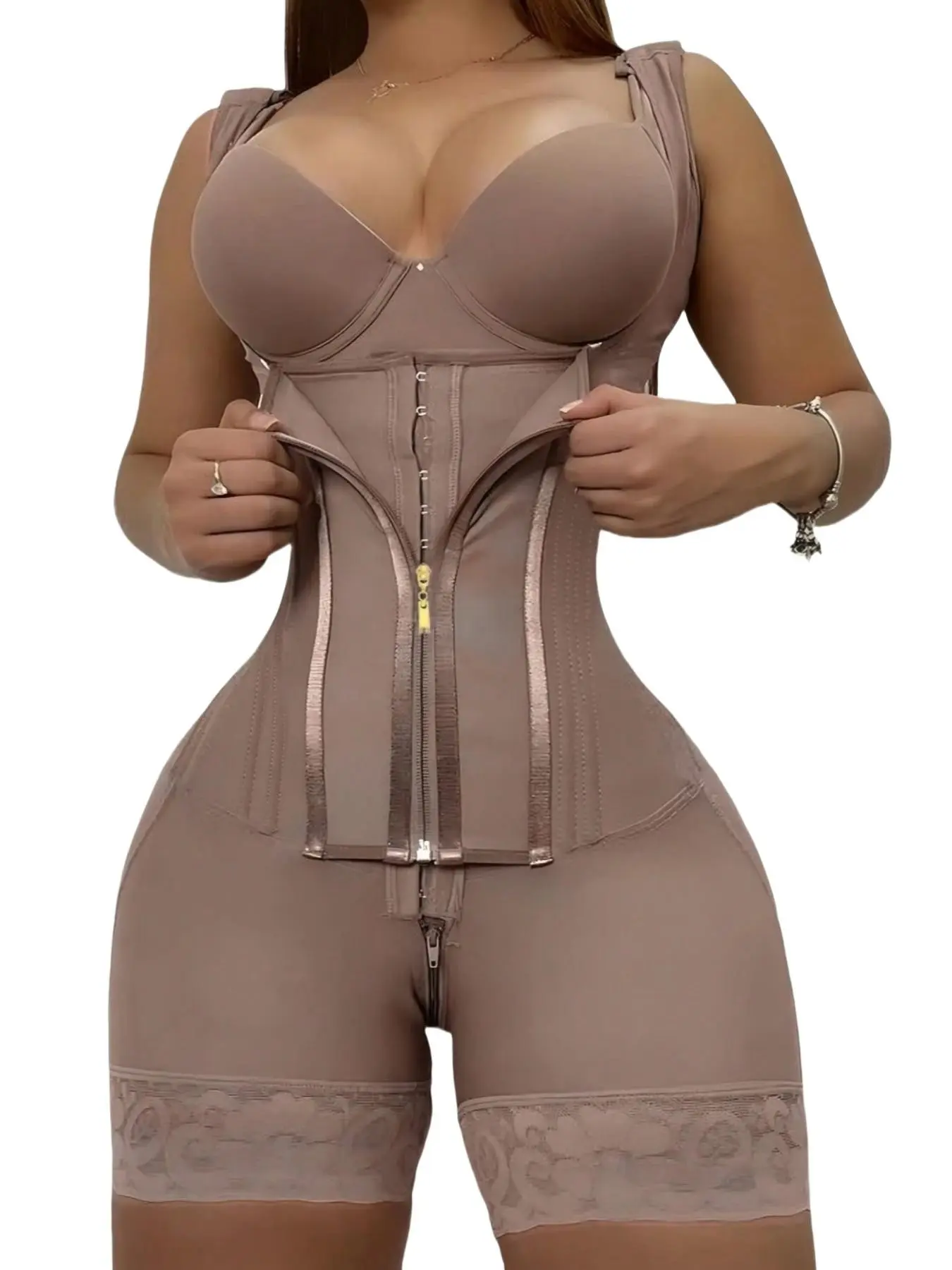 1 Count Women's Adjustable Tummy Control Colombian Shapewear Bodysuit, Fitness Shapewear, Fajas, Underwear, Butt Lifting Full Body Shaping Compression Suit with Hooks & Zipper Closure, Tight-Fitting Jumpsuit, Gym & Casual Attire