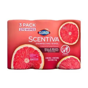 Clorox scentiva bleach free cleaning wipes 3pk/90ct tahitian grapefruit splash