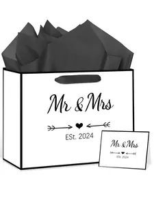 Mr & Mrs Gift Bag, 11 Inch Wedding Favor Bags with Tissues, Perfect Bridal Shower Party Favors, Elegant Party Supplies, Wedding Souvenirs