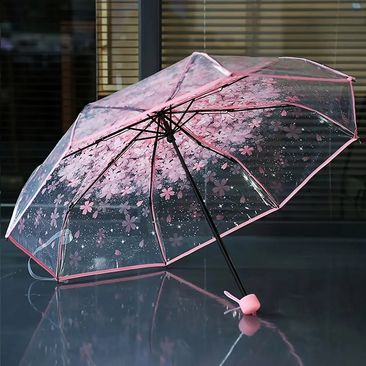 Plastic PVC Cherry Blossom Pattern Foldable Rainproof Umbrella - Manual, Lightweight, Portable, Flexible, Leak-Proof for Rain, Travel, Outdoor Use, TikTok Aesthetic, Umbrellas For Rain, Water Proof