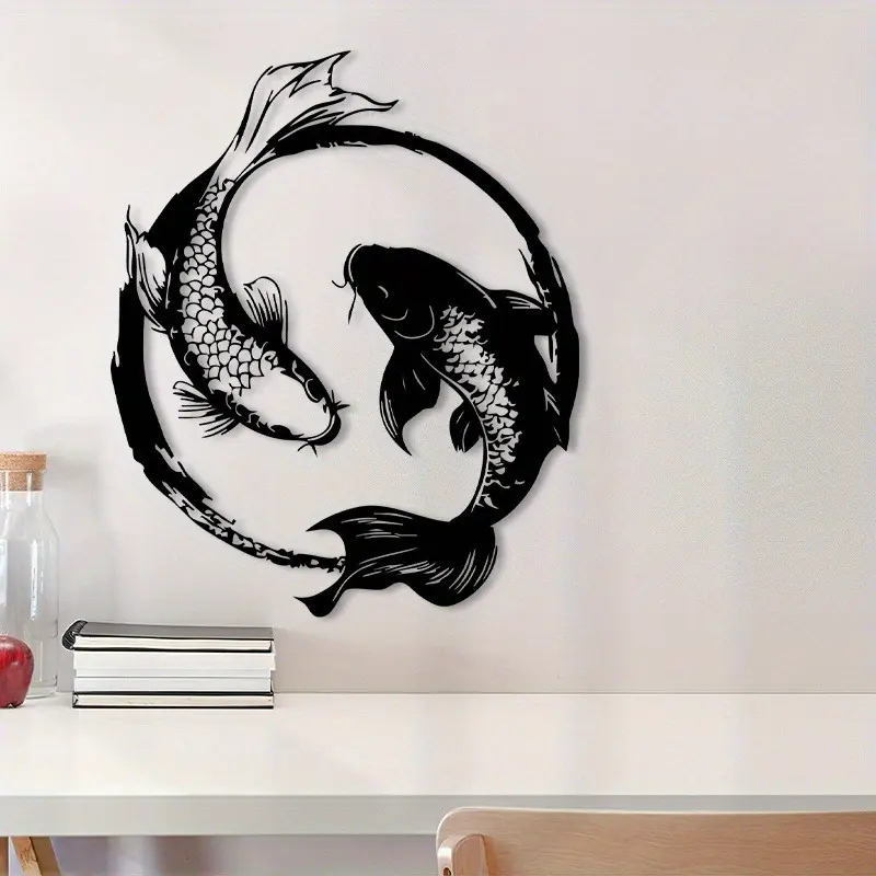 1 Retro Iron Koi Wall Decoration, Room Wall Art, Artwork For Walls - Yin-Yang Symbol Design, Weather Resistant Indoor & Outdoor Home Decoration, Perfect for Thanksgiving, Christmas, Gift for Koi Enthusiasts