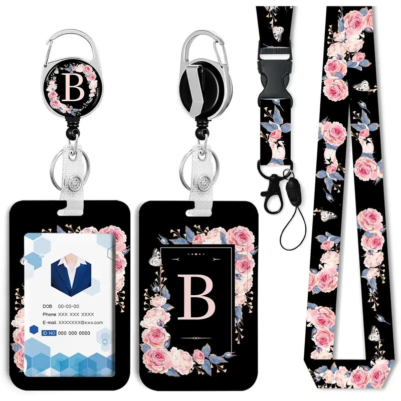 A-Z Badge Holder with Retractable Reel and Breakaway Lanyard Badge Clips Retractable Heavy Duty Badge Reel,,ID Holder with Breakaway Lanyard for School Nurse Office Teen B