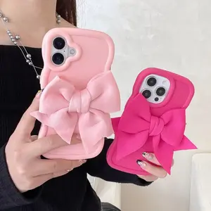 Cute Bow Decor Phone Case, Anti-slip & Anti-drop Phone Protective Cover, Phone Accessories Compatible with iPhone 16 15 14 13 12 11 Plus Pro Max & Samsung S21-S25 Pro Plus FE Ultra Series, Casing, Shell, Smartphone