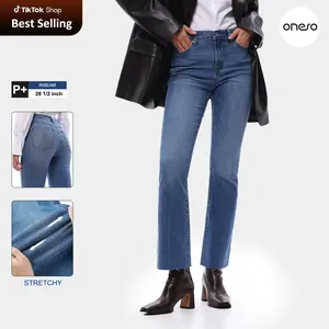 ONESO Mid Rise Zipper Pockets Bootcut Denim Jeans Bottoms Womenswear Casual Jeans