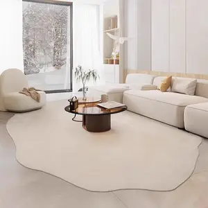 1pc Ins Modern Simple Pure White Living Room Decoration Non-slip Carpet Fluffy and Soft Bedroom Bedside Plush Minimalist Rug Irregular Shape Cloakroom Dresser Casual Foot Rug Nordic Light Luxury Lounge Sofa Washable Mat