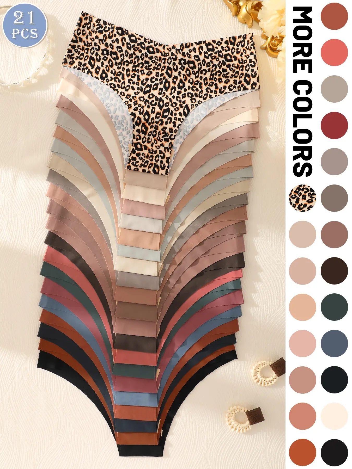 Women's Seamless Triangle Panties, Leopard and Solid Colors, Comfortable Breathable Fabric, Slim-Fit, All Seasons, 5/6/10/21 Pcs Set