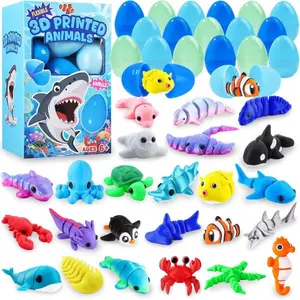 Mother's Day Gift  24pcs Prefilled with Easter Eggs 3D Printed Animals, Mini 3D Printed Ocean Figurines Gifts Toys for Kids Easter Basket Stuffers for Boy Girl School Classroom Prizes Hunt Supplies Party Favors