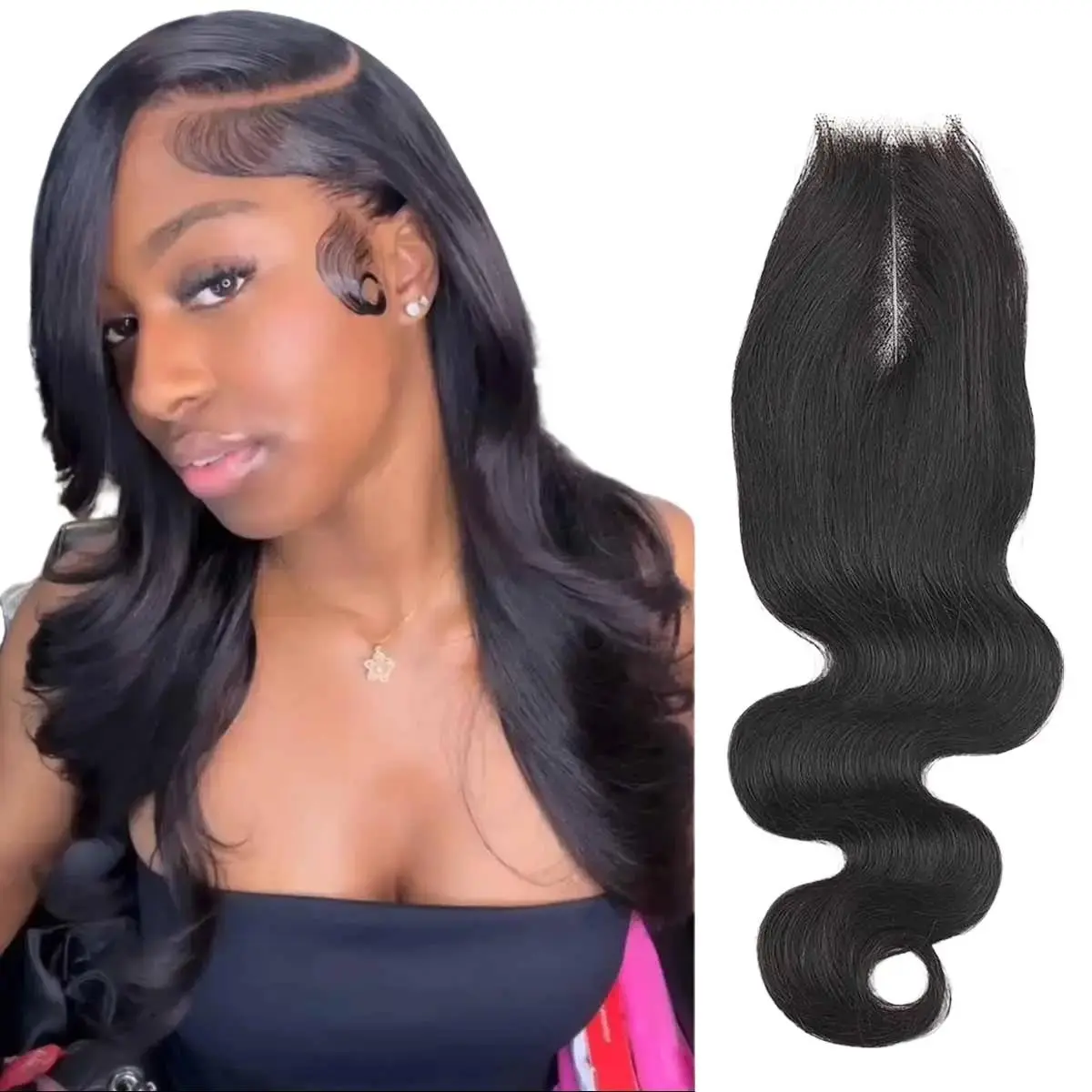[Wequeen] 2x6 HD Lace Closure Body Wave Straight Skin-Like Closure Human Hair #1B Natural Black 14-18inch