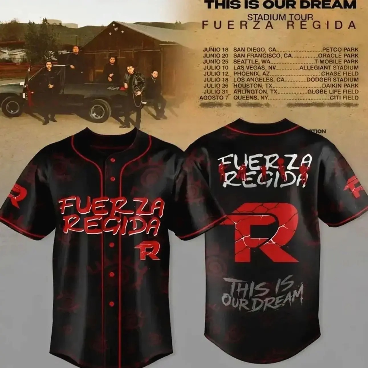Fuerza Regida ‘This Is Our Dream’ 2026 Stadium Tour Official Baseball Jersey – Mexican Regional Concert Gear