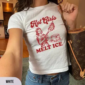 Hot Girls Melt ICE Y2k Baby Tee Pro-Immigration T-Shirt Activist Shirt