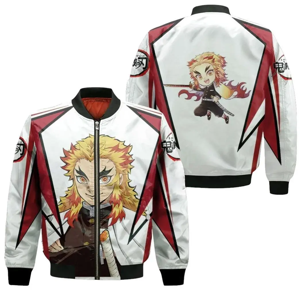 Rengoku Kyojuro Anime Kimetsu No Yaiba Bomber Jacket for Men Women, Gift for Anime Lovers