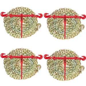 VEVOR Chain and Binder Kit 3/8in-1/2in, Ratchet Load Binders 9215lbs Working Strength, Ratchet Binders and Chains, 3/8in x 10ft Chains with G70 Hooks, for Truck, Tie Down, Hauling, Towing