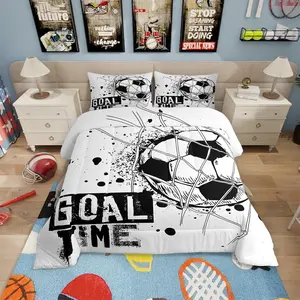 Kids Football Comforter Set,American Soccer Bedding Set,Sports Games Duvet Sets for Boys Girls Teens,Geometric Polygon Quilt for Bedroom,Black White